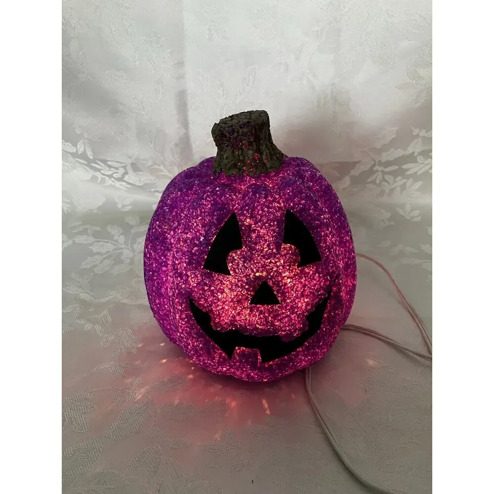 Purple Popcorn Plastic Pumpkin Light Jack O Lantern Halloween Decor Works